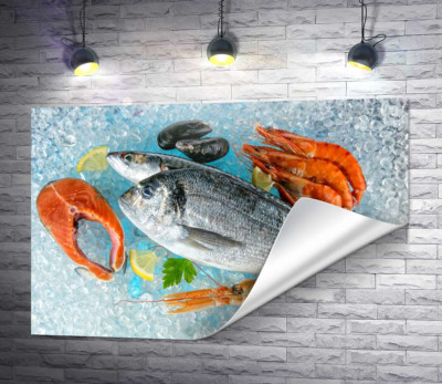 Свіжі морепродукти на льоду