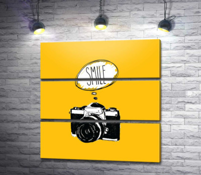 Модульная картина "Фотокамера и надпись: "Smile""