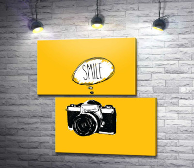 Фотокамера и надпись: "Smile"