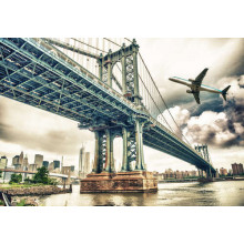 Взлетающий самолет над Манхэттенским мостом