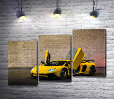 Модульная картина "Желтый автомобиль Lamborghini Aventador"