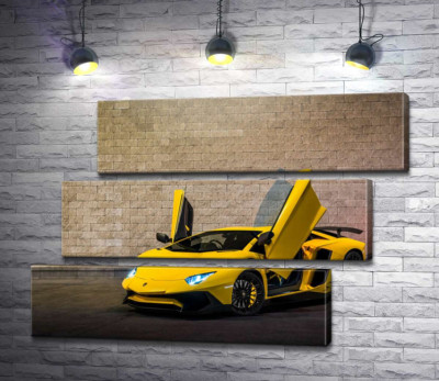 Модульна картина "Жовтий автомобіль Lamborghini Aventador"