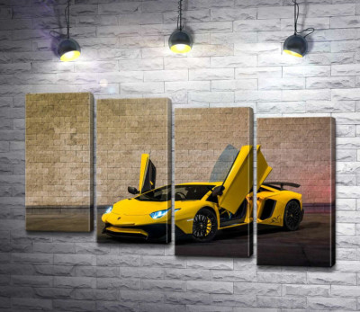 Модульная картина "Желтый автомобиль Lamborghini Aventador"