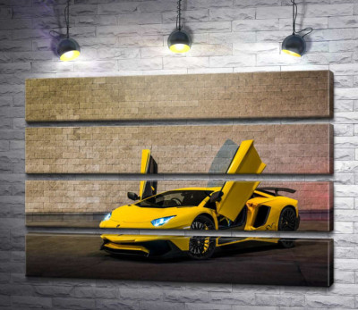 Модульна картина "Жовтий автомобіль Lamborghini Aventador"