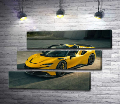 Модульная картина "Золотой кабриолет Ferrari SF90 Spider"