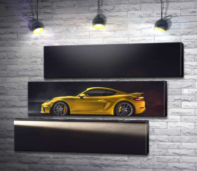 Модульная картина "Золотой автомобиль Porsche 718 Cayman"