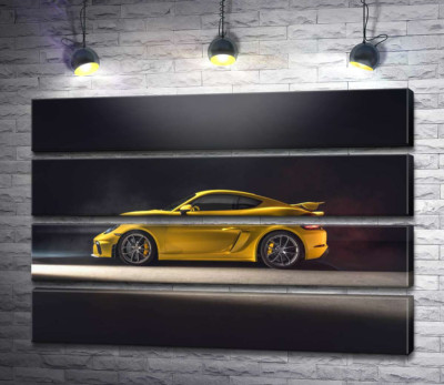 Модульная картина "Золотой автомобиль Porsche 718 Cayman"