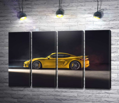 Модульна картина "Золотий автомобіль Porsche 718 Cayman"