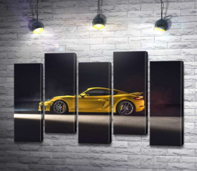 Модульна картина "Золотий автомобіль Porsche 718 Cayman"