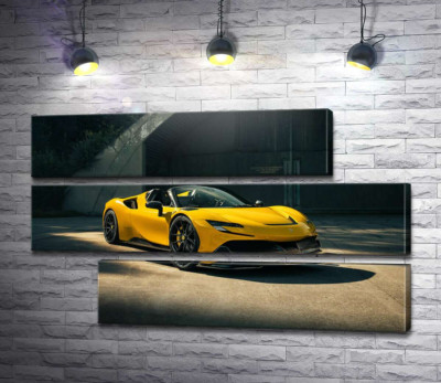 Модульная картина "Золотой автомобиль Ferrari SF90 Spider"