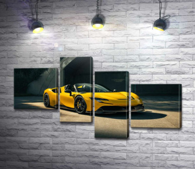 Модульная картина "Золотой автомобиль Ferrari SF90 Spider"