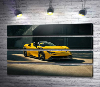Модульная картина "Золотой автомобиль Ferrari SF90 Spider"