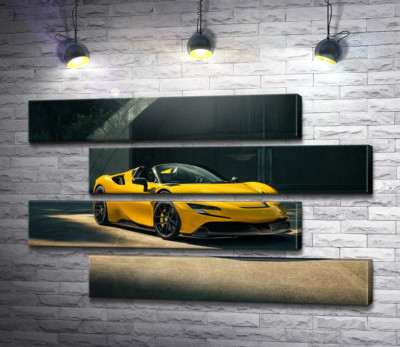 Модульная картина "Золотой автомобиль Ferrari SF90 Spider"