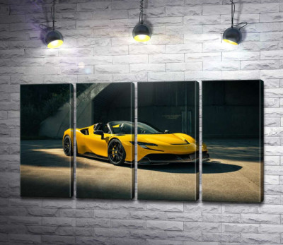 Модульна картина "Золотий автомобіль Ferrari SF90 Spider"