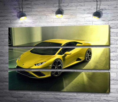 Модульна картина "Золотий автомобіль Lamborghini Huracan"