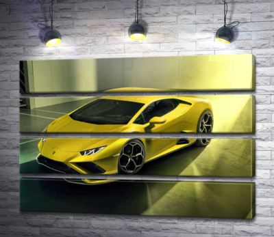 Модульна картина "Золотий автомобіль Lamborghini Huracan"