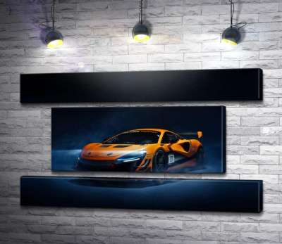 Модульна картина "Золотий автомобіль McLaren Artura в серпанку"