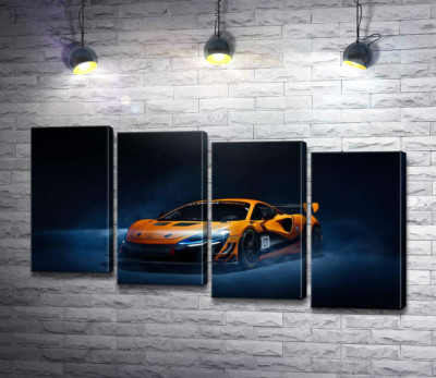 Модульна картина "Золотий автомобіль McLaren Artura в серпанку"