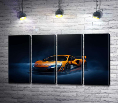 Модульная картина "Золотой автомобиль McLaren Artura в дымке"