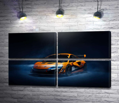 Модульная картина "Золотой автомобиль McLaren Artura в дымке"