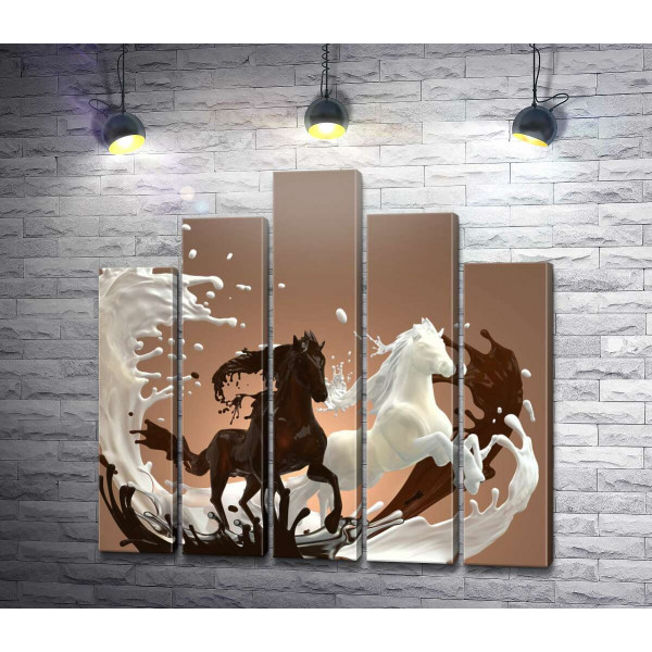 Молочно-шоколадна абстракція граціозної пари коней