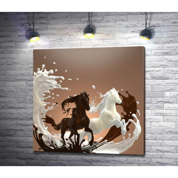 Молочно-шоколадна абстракція граціозної пари коней