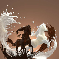 Молочно-шоколадная абстракция грациозной пары лошадей