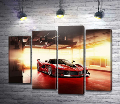 Червоний автомобіль Ferrari FXX-K в ангарі