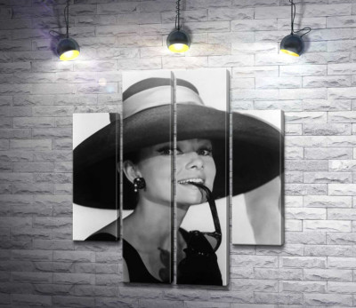 Модульная картина "Улыбчивая Одри Хепберн в шляпке"