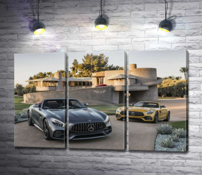 Модульна картина "Люксові автомобілі Mercedes-Benz AMG GT на задньому дворі вілли"