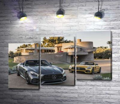 Модульна картина "Люксові автомобілі Mercedes-Benz AMG GT на задньому дворі вілли"