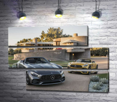 Модульна картина "Люксові автомобілі Mercedes-Benz AMG GT на задньому дворі вілли"