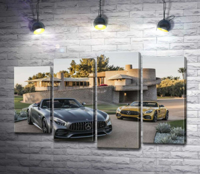 Люксові автомобілі Mercedes-Benz AMG GT на задньому дворі вілли