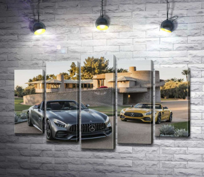 Модульна картина "Люксові автомобілі Mercedes-Benz AMG GT на задньому дворі вілли"