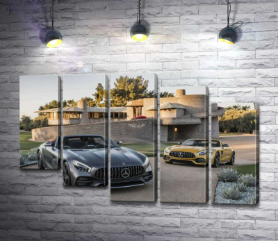 Люксові автомобілі Mercedes-Benz AMG GT на задньому дворі вілли