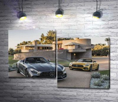 Модульна картина "Люксові автомобілі Mercedes-Benz AMG GT на задньому дворі вілли"