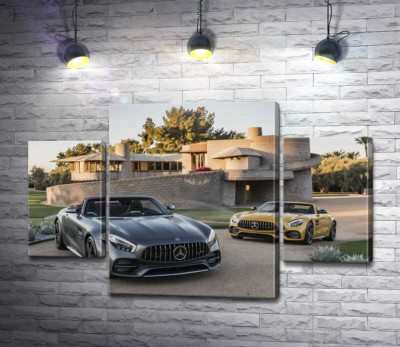 Люксовые автомобили Mercedes-Benz AMG GT на заднем дворе виллы