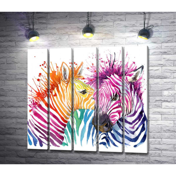 Милые зебры с цветными полосками