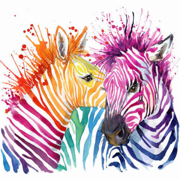Милые зебры с цветными полосками