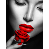 Червона троянда підкреслює багряні губи дівчини