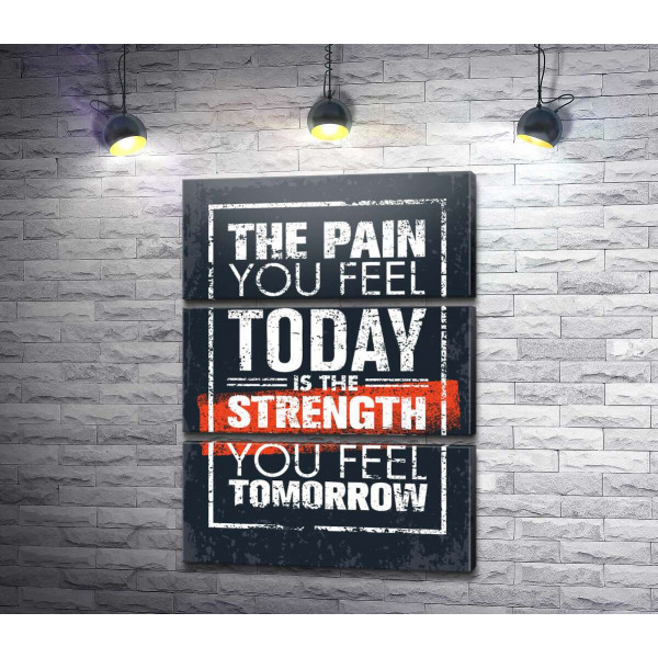 Мотивационная надпись: "The pain you fell today is the strength you fell tomorrow"