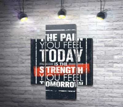 Мотивационная надпись: "The pain you fell today is the strength you fell tomorrow"