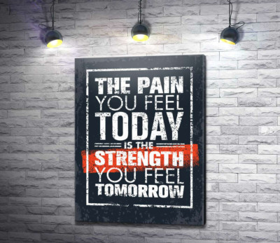 Мотивационная надпись: "The pain you fell today is the strength you fell tomorrow"
