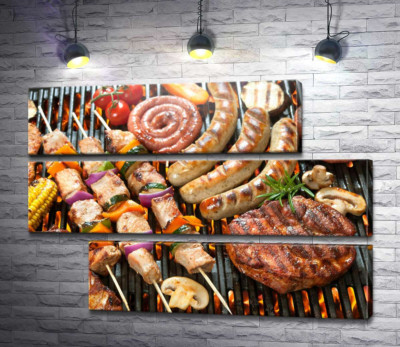 Модульная картина "Мясное ассорти на гриле"