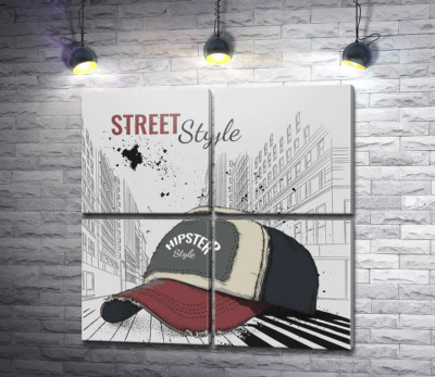 Модульна картина "Постер з бейсболкою і написом: "Street Style""