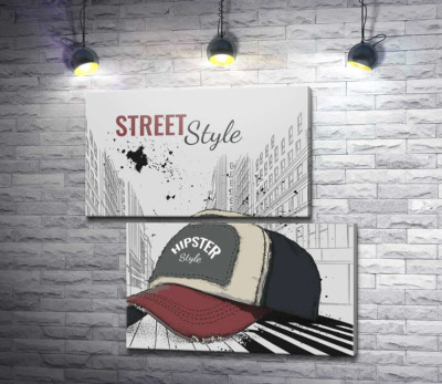 Модульна картина "Постер з бейсболкою і написом: "Street Style""