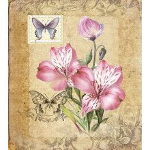 Вінтажна листівка з квітами лілій і метеликами
