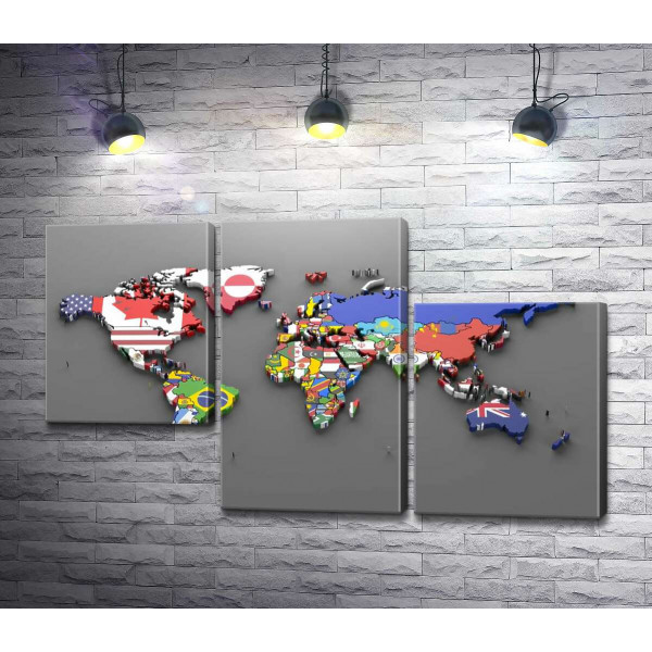 Карта мира с флагами государств
