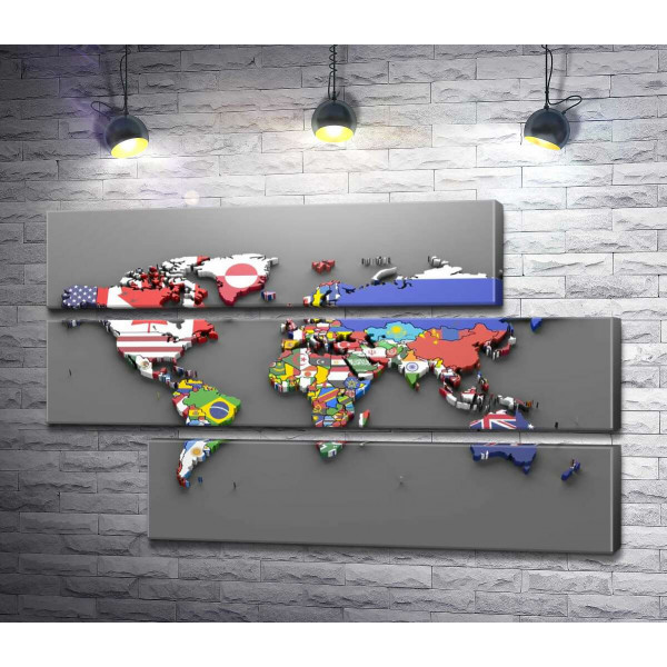 Карта мира с флагами государств