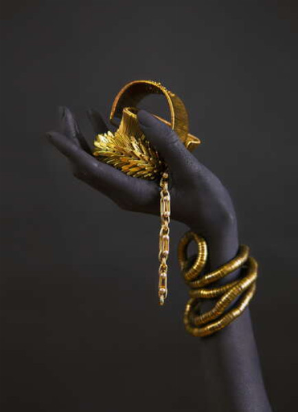 Темная рука с золотыми украшениями